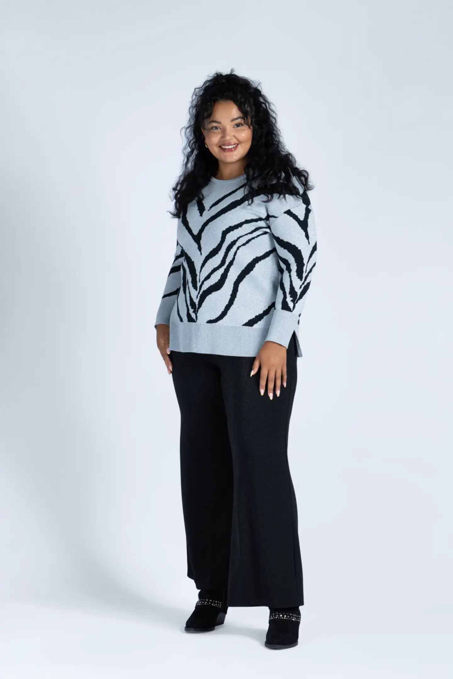 House naisten neulepusero intarsia 213HP34620, D-mitoitus - Grey intarsia - 5