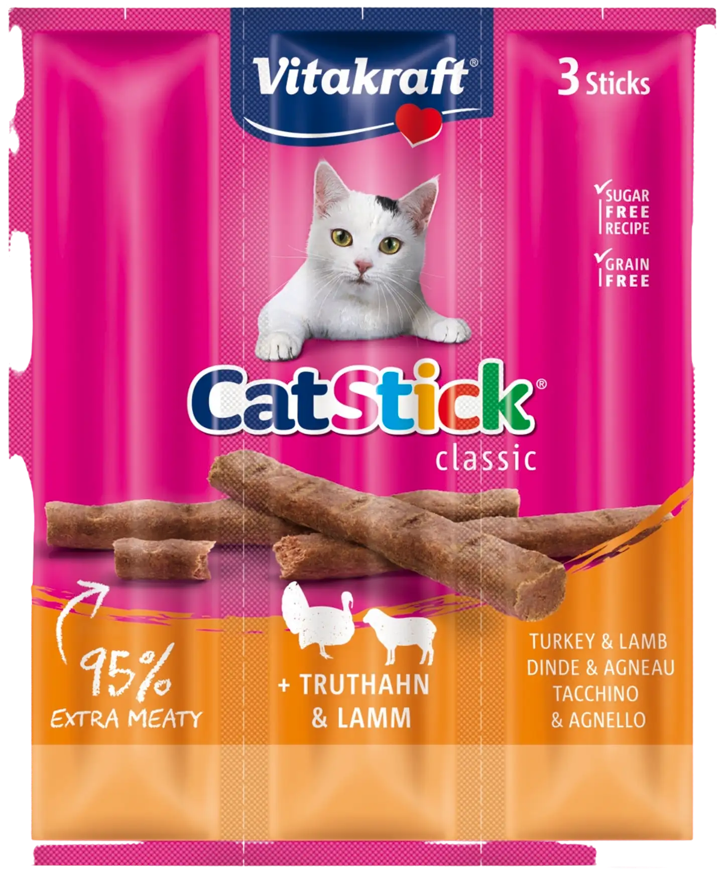 Vitakraft Cat Stick® Lihatikku kissoille, kalkkuna & lammas 3kpl