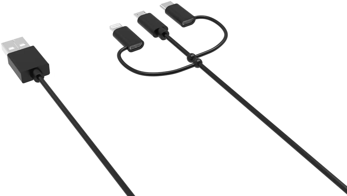 Wave 3-in-1 Latauskaapeli, USB Type-C / MicroUSB / Apple Lightning® (MFI), 1,5m, Musta - 4