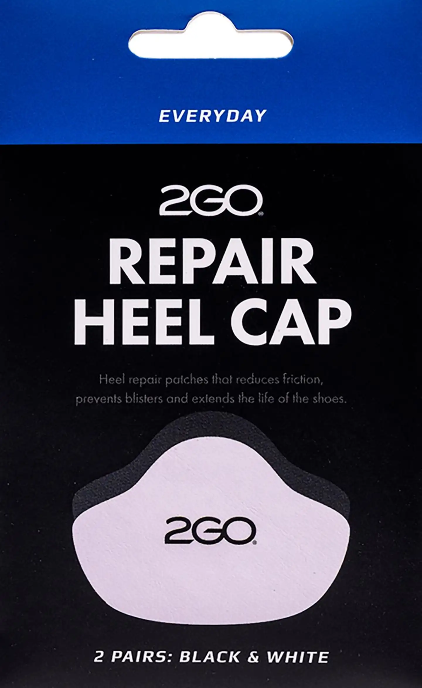 2GO Repair Heel Cap korjauspalat kantakapin sisävuoreen, 2 pr musta ja valkoinen - 1