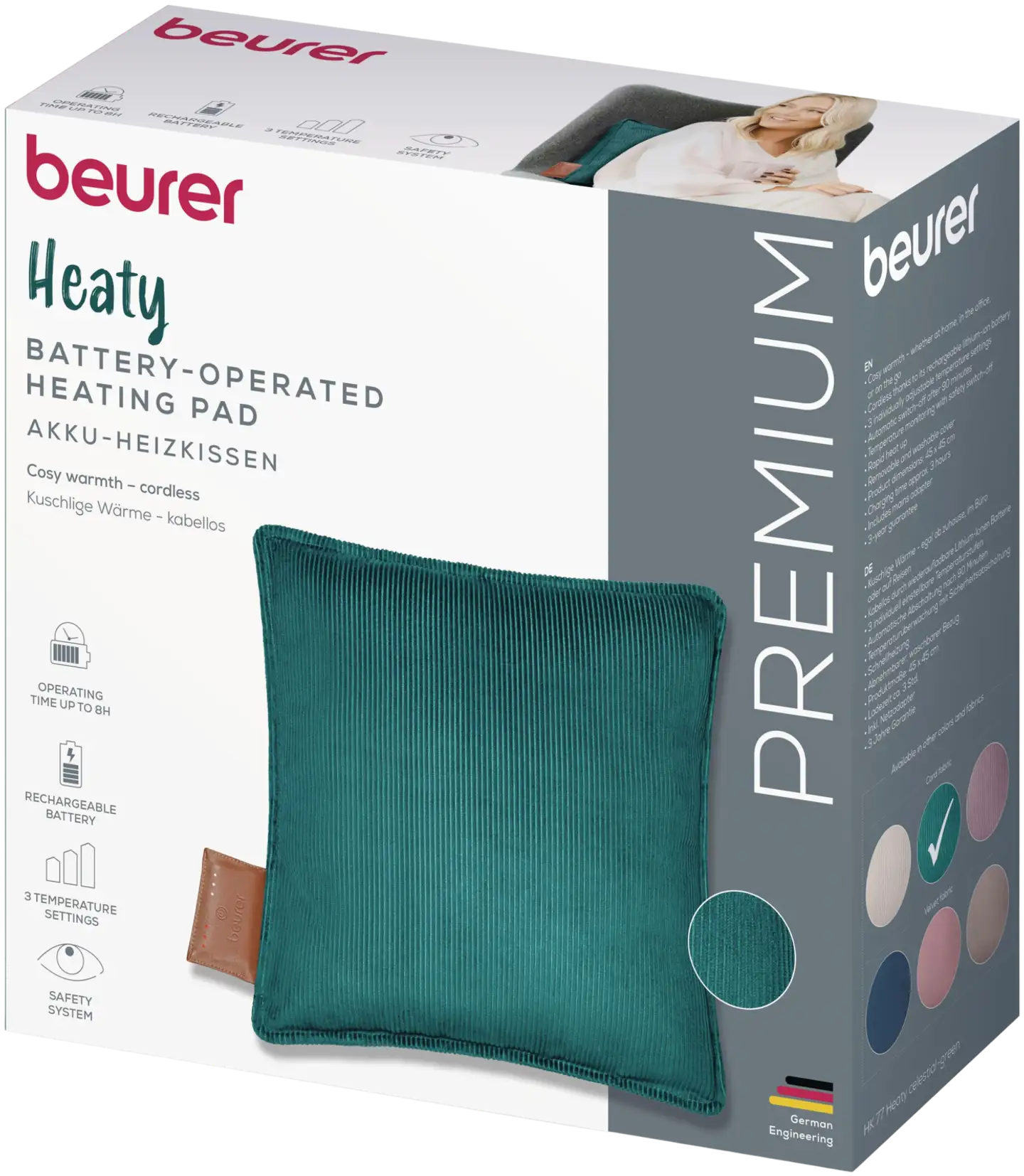 Beurer HK77 Heaty akkukäyttöinen lämpötyyny, vihreä - 4