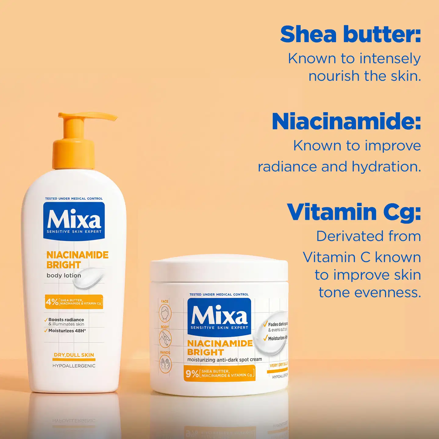 Mixa Niacinamide Bright Ravitseva voide tummia läiskiä vastaan, erittäin kuivalle iholle 400ml - 5