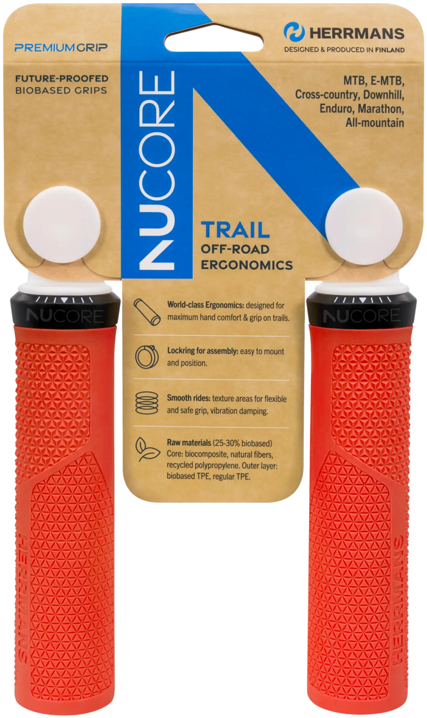 Herrmans biopohjainen kädensija nucore trail peak 130mm lava  Ø22mm - 2