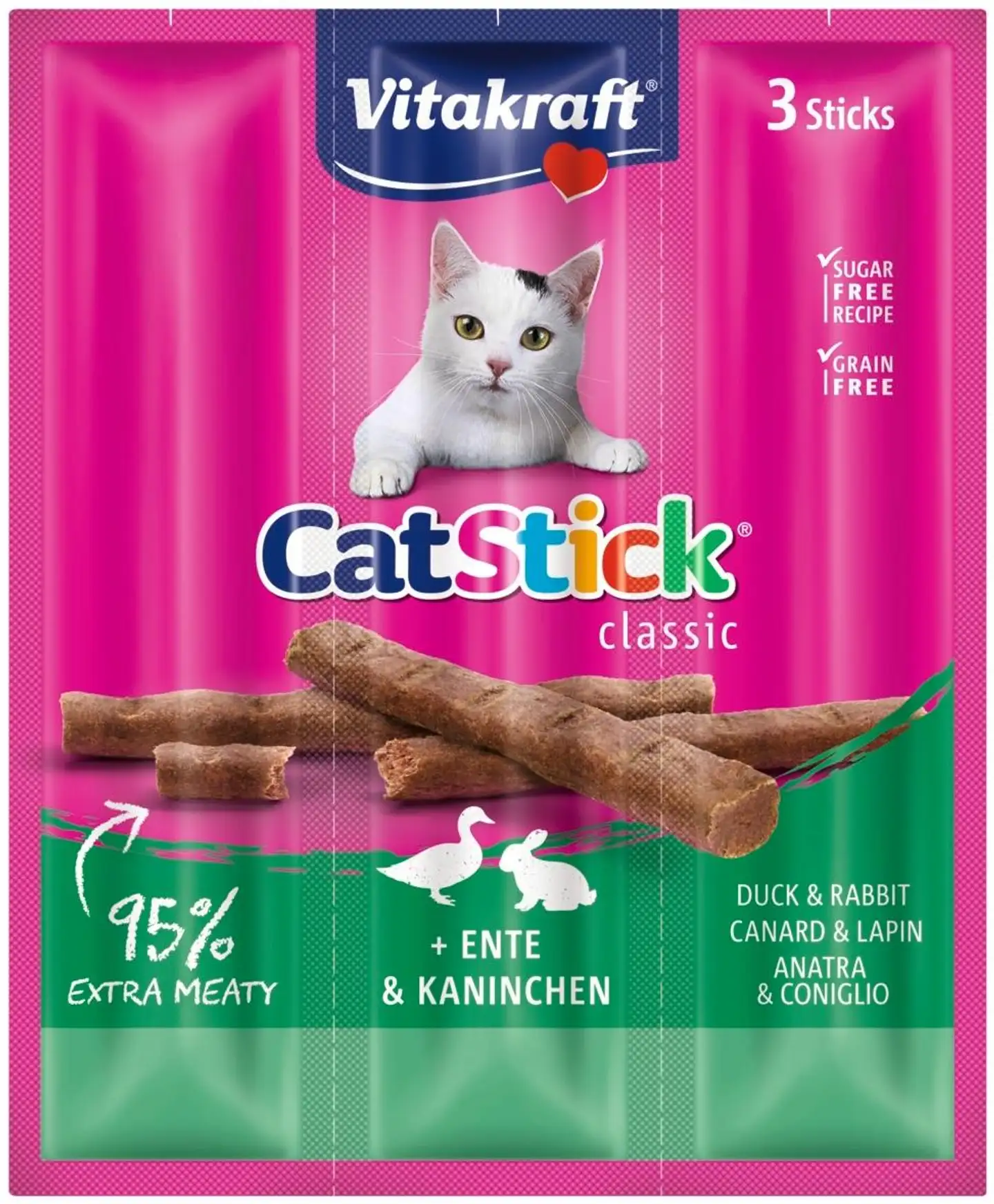 Vitakraft Cat Stick® Lihatikku kissoille, ankka & kaniini 3kpl