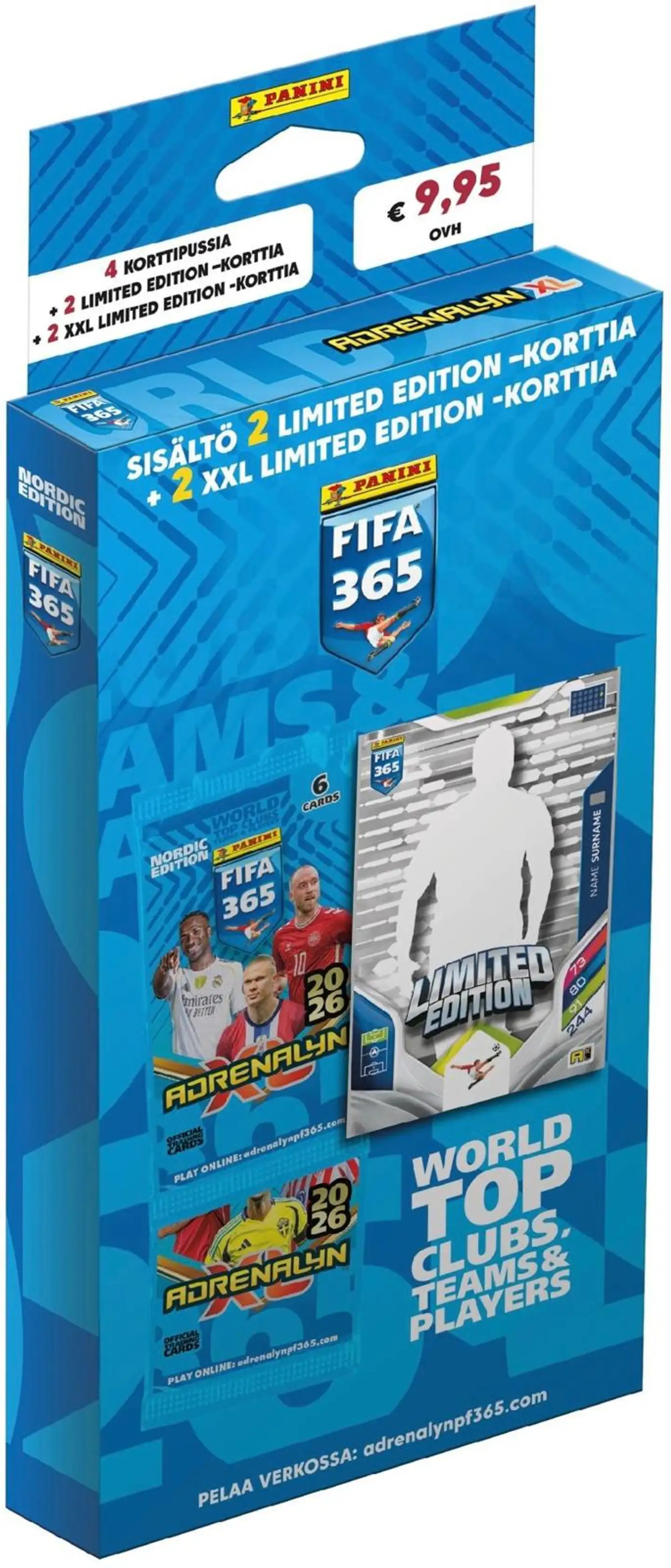 Panini FIFA 365 Adrenalyn XL -4 korttipaketin laatikko 2026 Nordic Edition keräilykortit