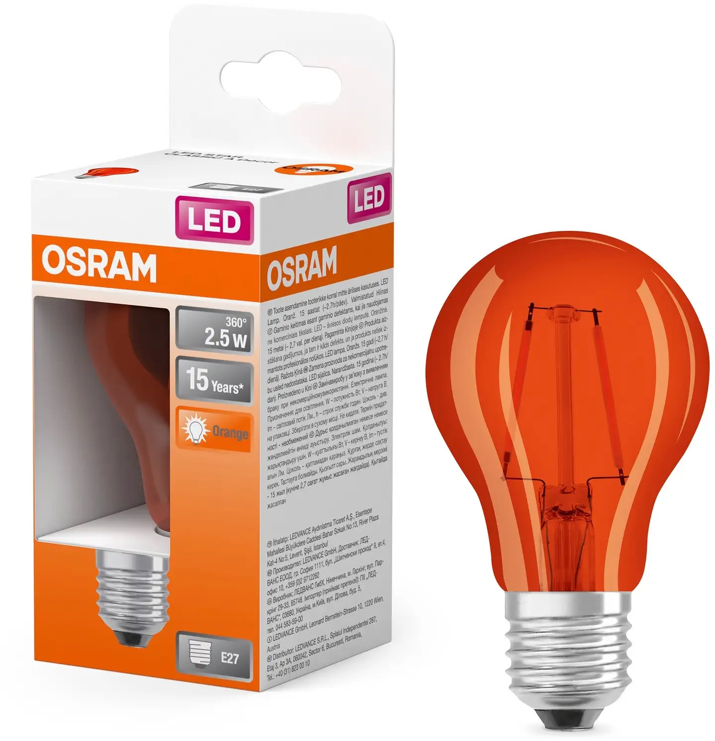 OSRAM LED-värilamppu Star Decor 2,5W oranssi 160lm E27 lasi - 3