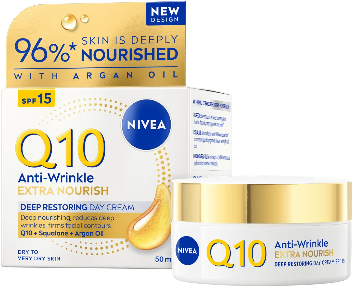 NIVEA 50ml Q10 Anti-Wrinkle Extra Nourish Deep Restoring Day Cream SK 15 -päivävoide - 3