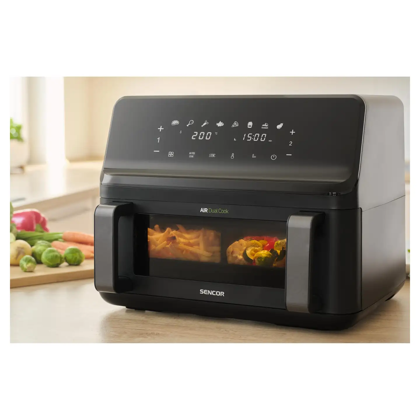 Sencor dual air fryer kiertoilmakypsennin SFR 9650BK musta - 10