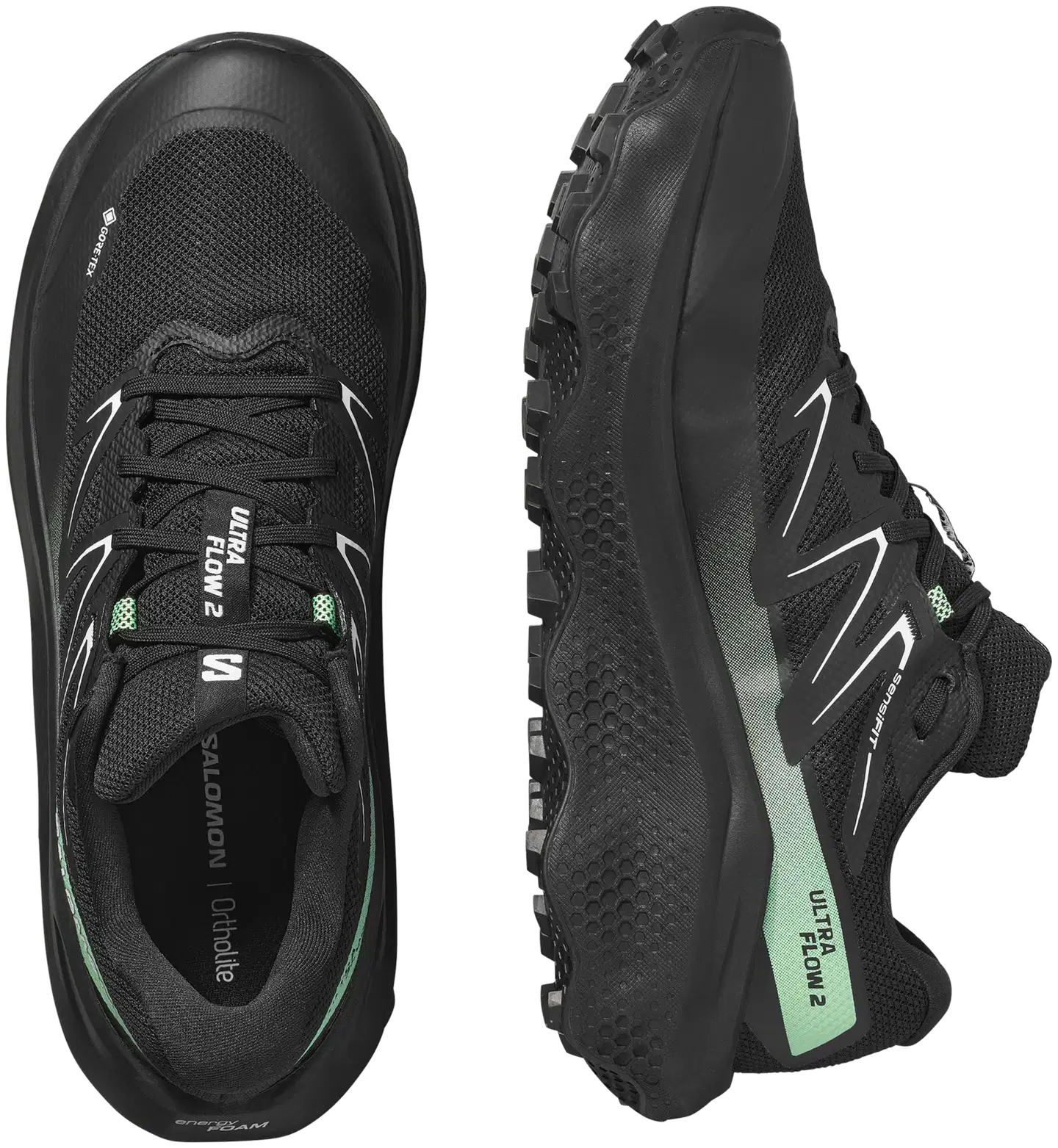 Ultra flow 2  GTX, vedenpitävä juoksukenkä - Black/Black/Patina Green - 6