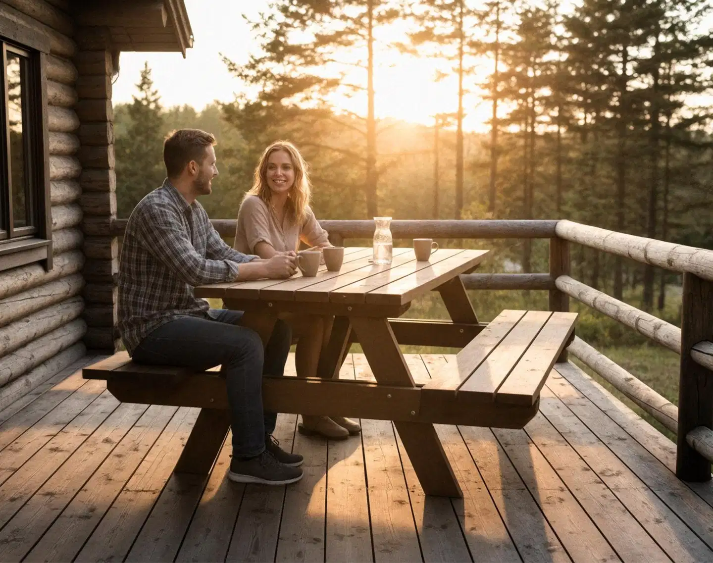 Piknik ryhmä, luonnon ruskea, 76x170x170cm - 4