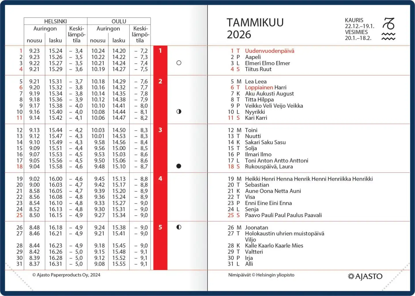 Ajasto taskukalenteri Ajastaika, tummansininen - 2