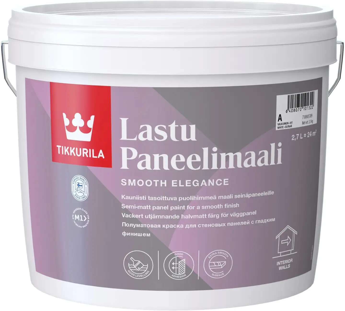 Tikkurila paneelimaali Lastu 2,7 l A valkoinen sävytettävissä puolihimmeä