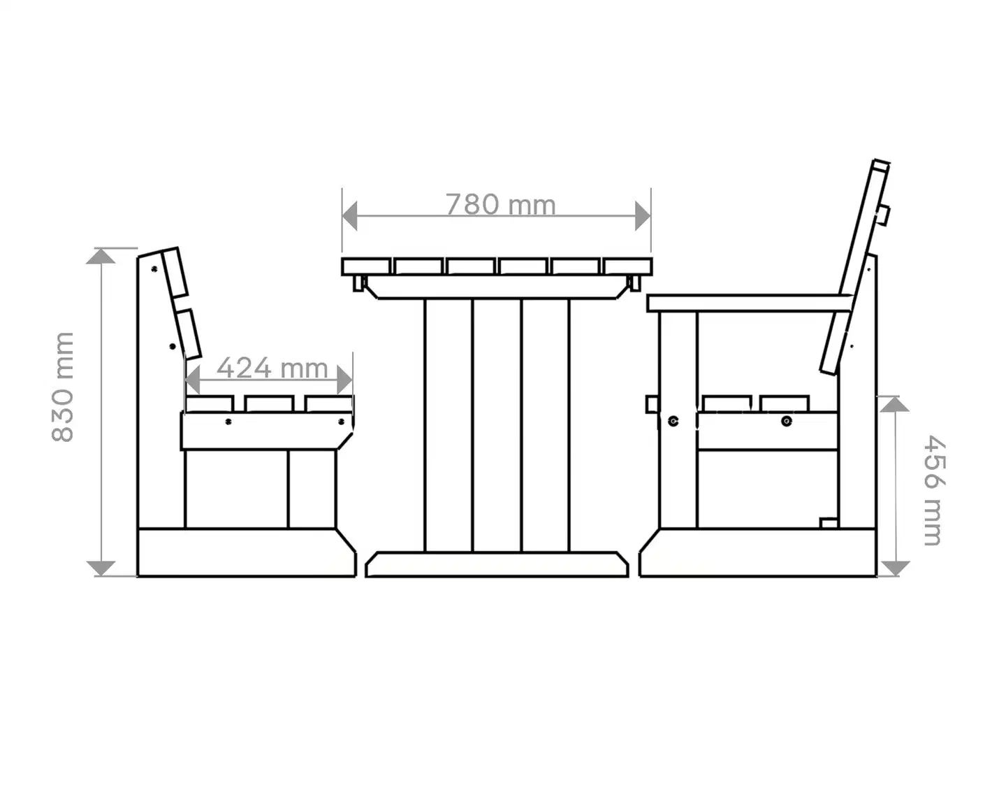 Jämäkkä kalusteryhmä pöydällä, penkillä ja kahdella tuolilla, ruskea 170x170x74cm - 2