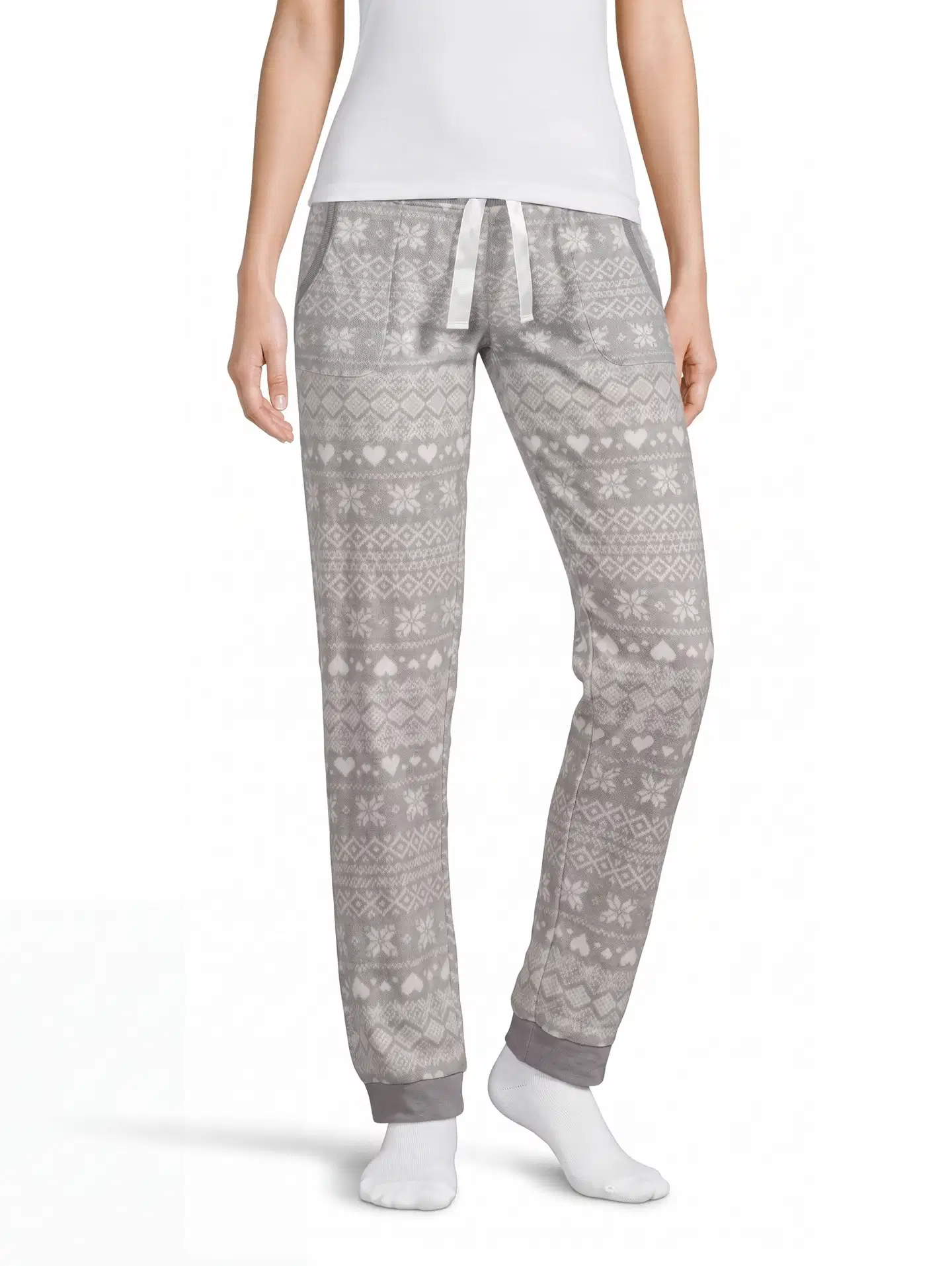 Actuelle naisten fleecehousut 212A382634 - Grey AOP - 1