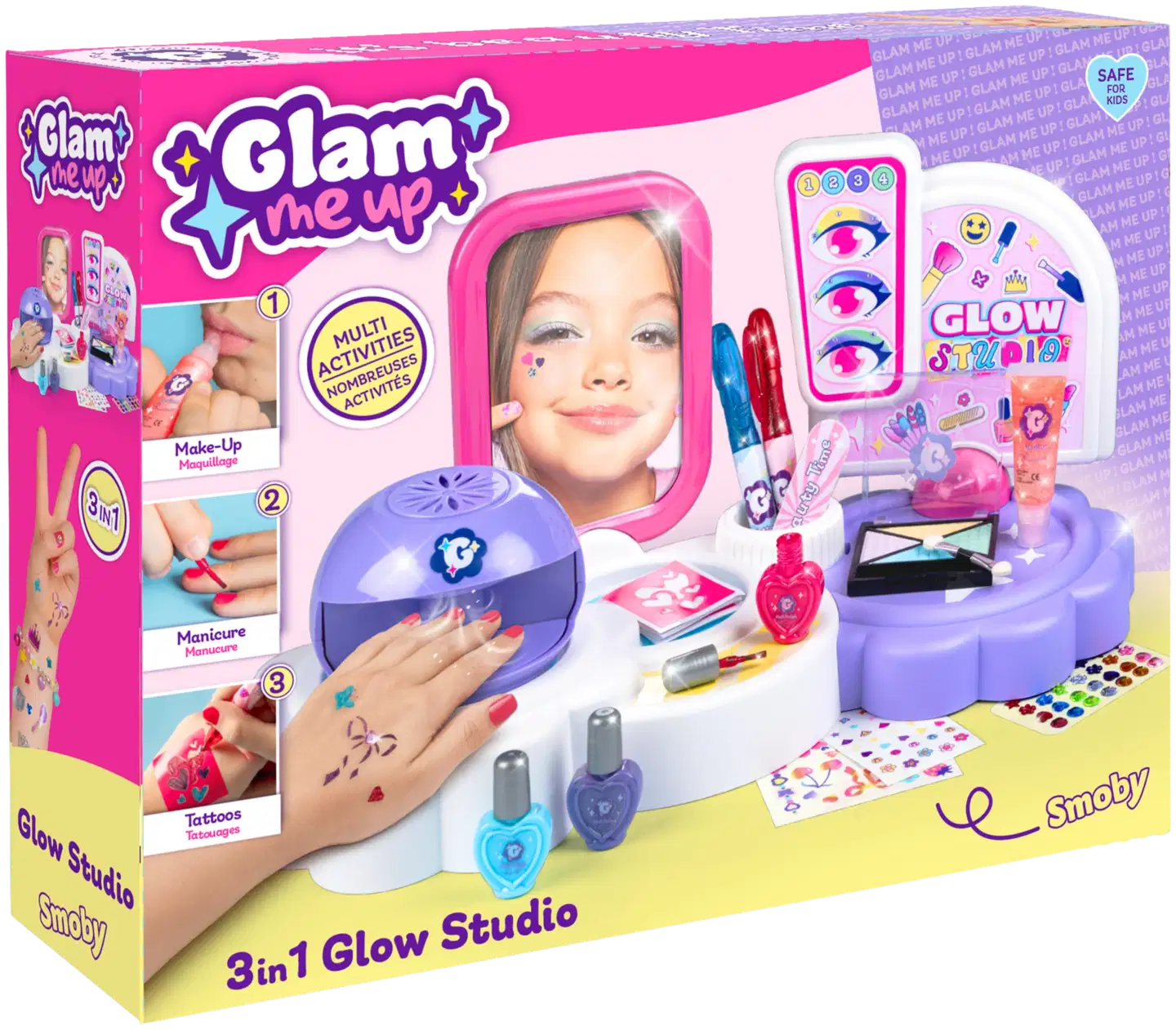 Smoby Glam 3in1 kauneusstudio; meikki-, manikyyri- ja tatuointileikkisetti - 1
