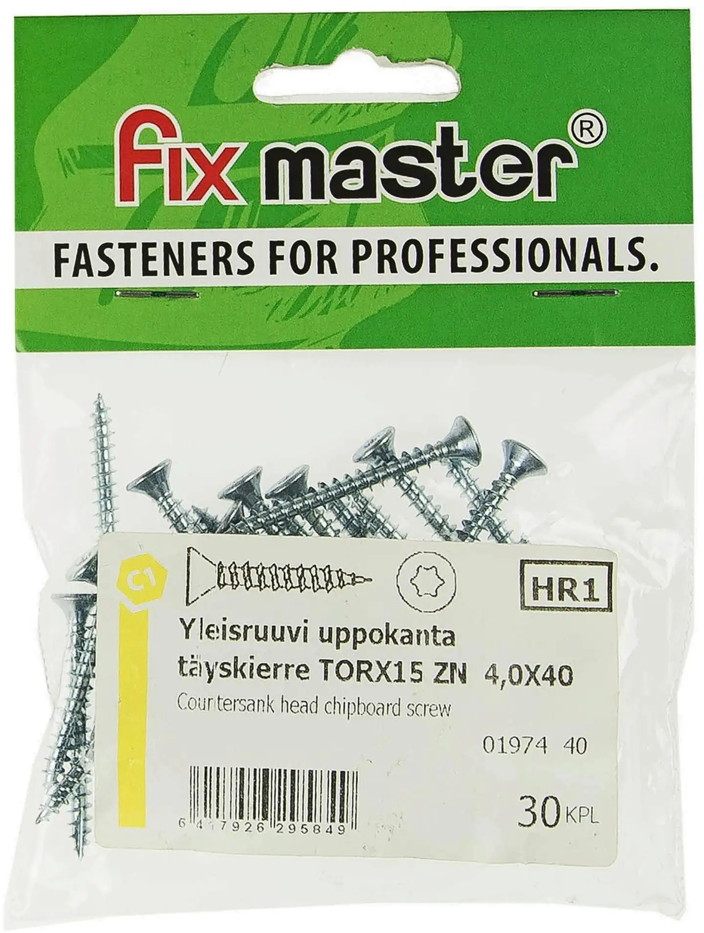 Fix Master yleisruuvi uppokanta täyskierre 4X40 torx15 30kpl