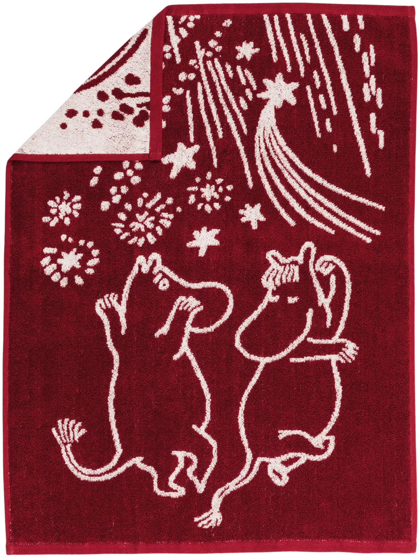 Moomin Arabia Muumi käsipyyhe Juhlan aika 50x70 cm viininpunainen/vaalean punainen