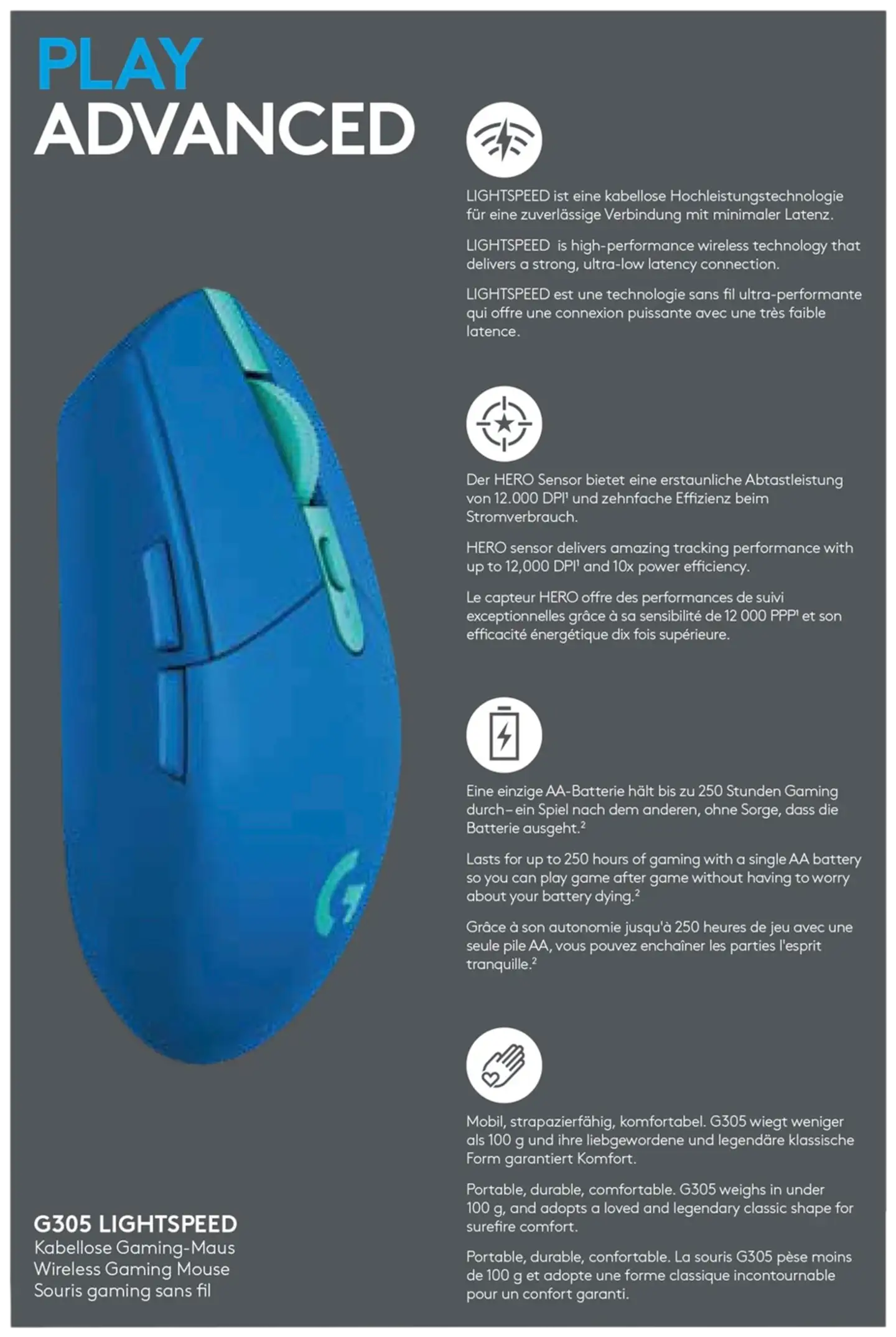 Logitech langaton pelihiiri Lightspeed G305 sininen - 11