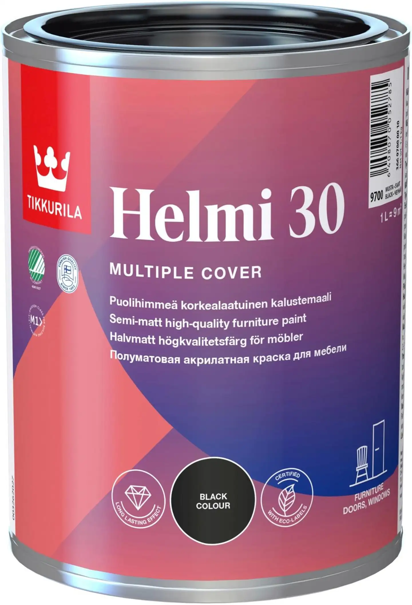 Tikkurila kalustemaali Helmi 30 1 l musta puolihimmeä