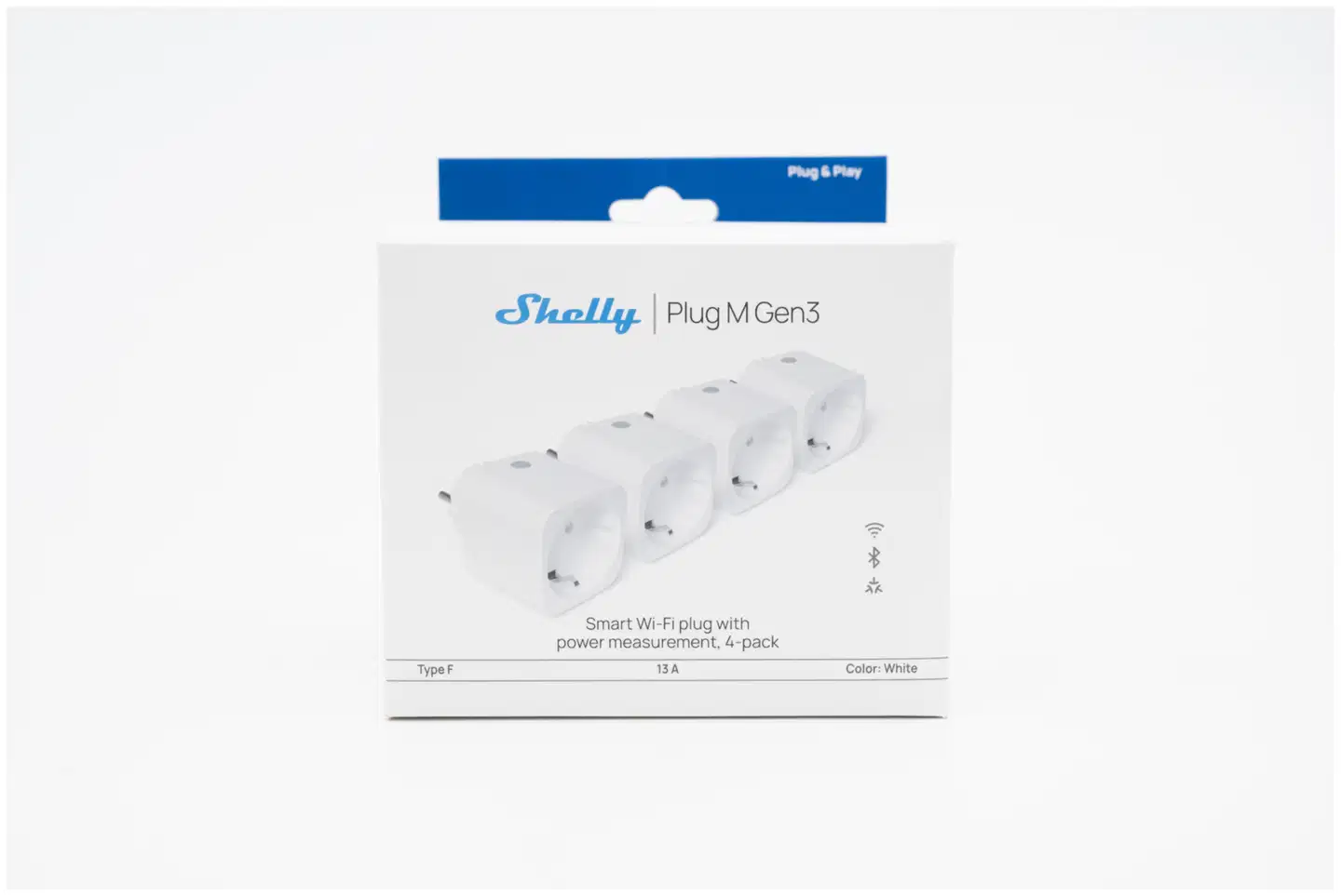 Shelly Plug M Gen3 White x4 - WiFi-älypistoke, 13 A - 2