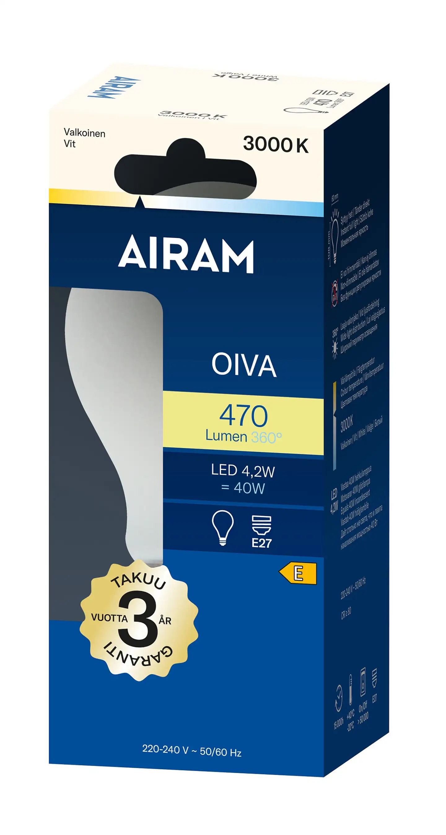 Airam LED A60 830 470lm E27 360 OIVA OP - 2