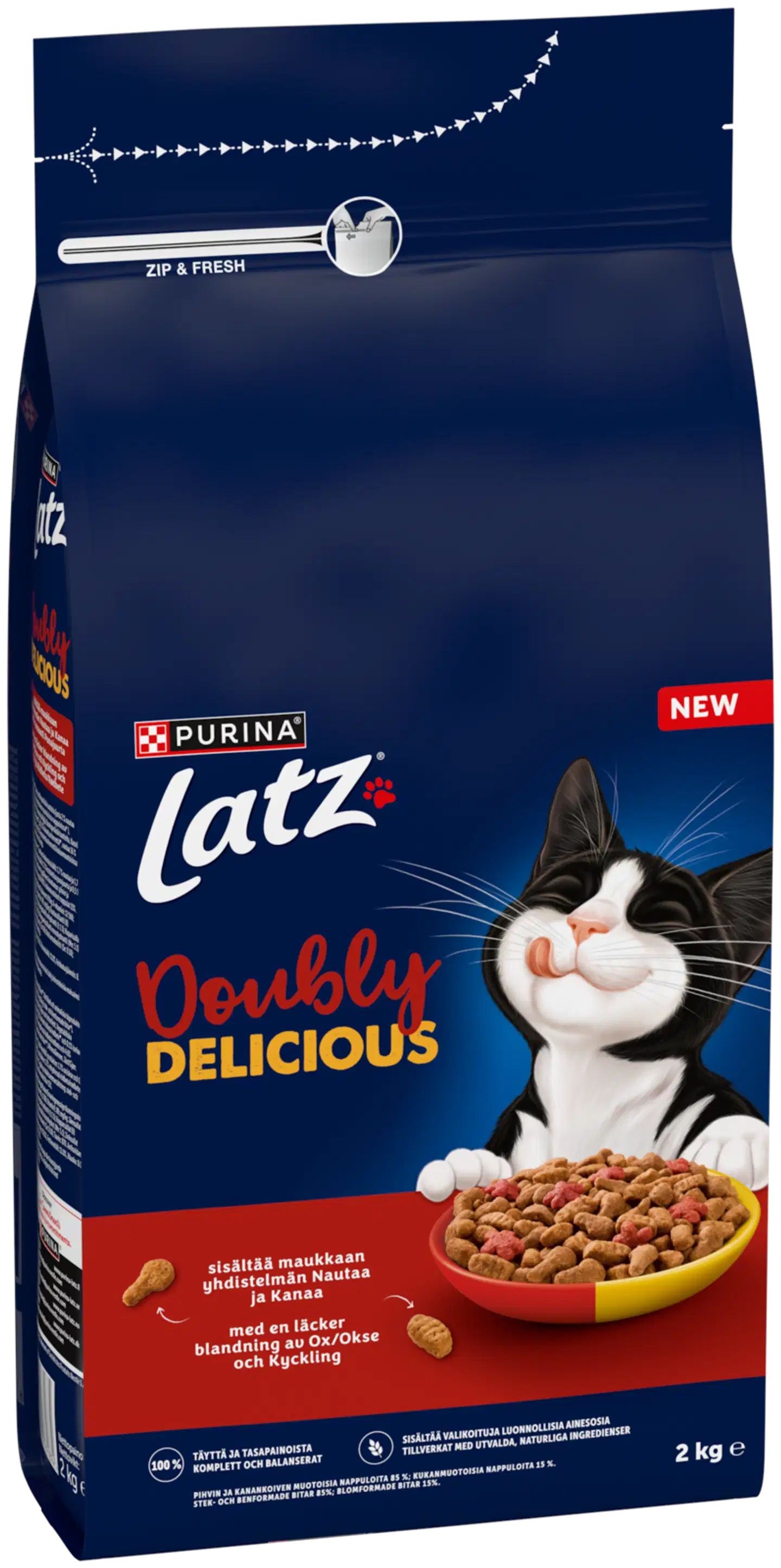 Purina Latz Doubly Delicious Nautaa Kissan kuivaruoka 2kg