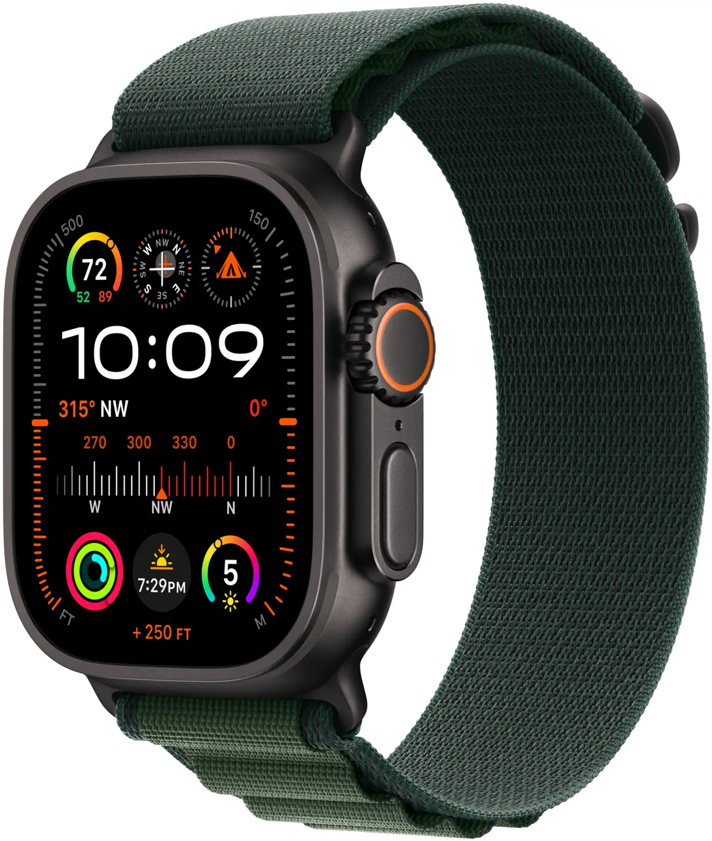 Apple Watch Ultra 2 GPS + Cellular 49mm mustatitaani kotelo, Dark Green Alpine Loop ranneke - Medium - MX4R3KS/A - 2