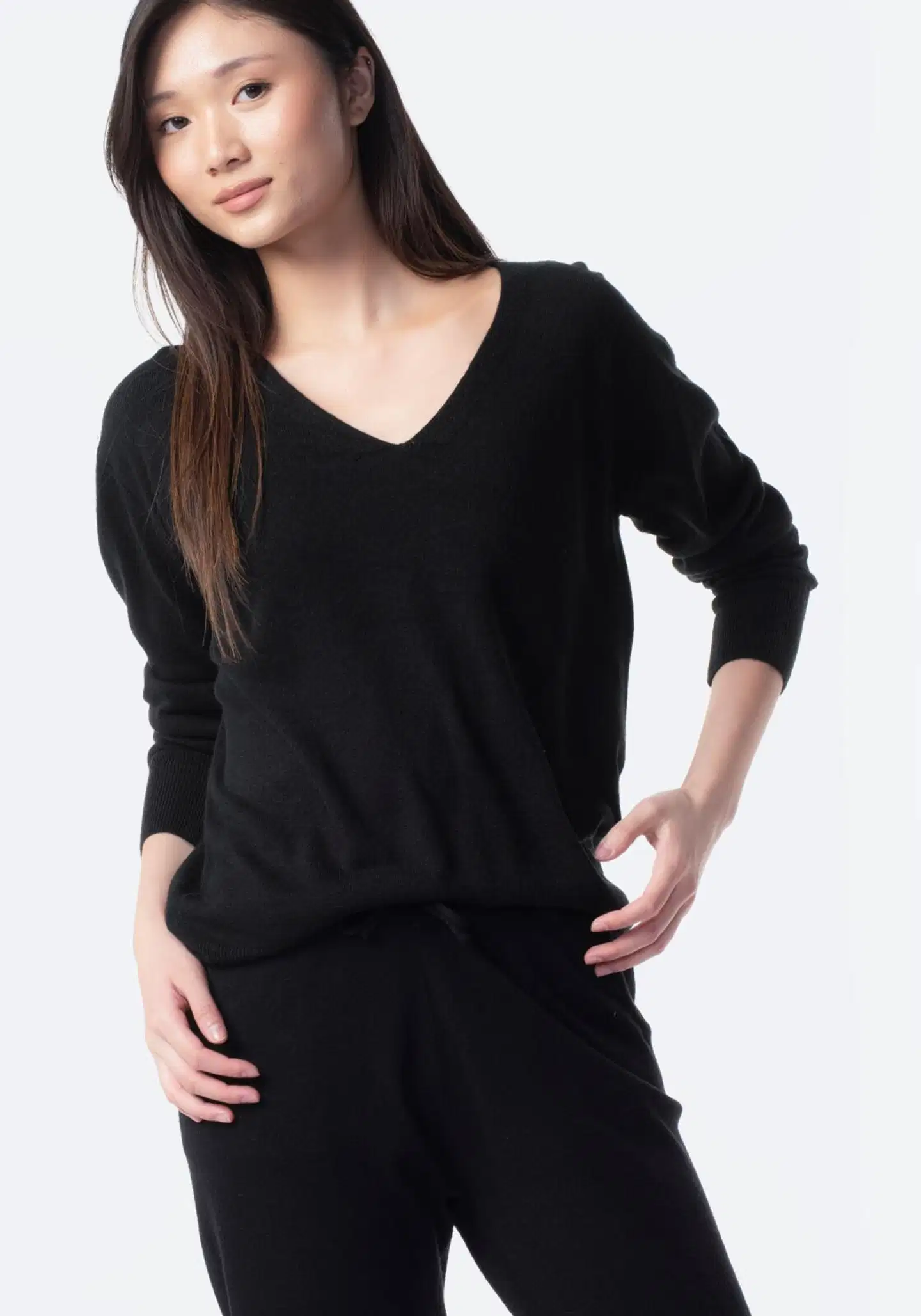 TEX naisten neulepusero V-kaulus I286107 - BLACK 1 - 1