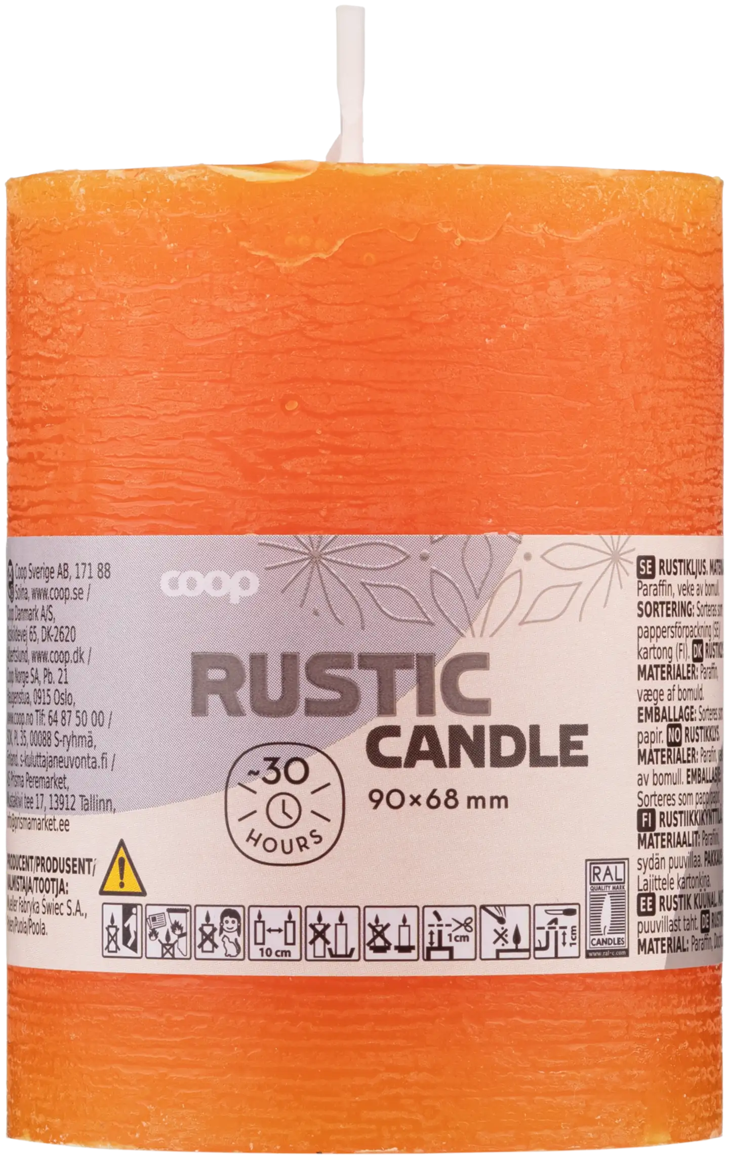 Coop rustiikki huurrekynttilä oranssi 7x9cm