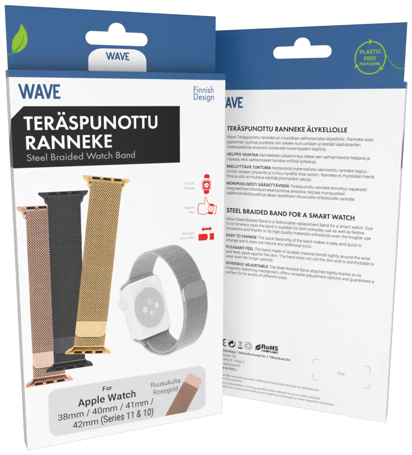 Wave Teräspunottu ranneke, Apple Watch 38mm / Apple Watch 40mm / Apple Watch 41mm / Apple Watch 42mm (Series 10 & Series 11), Ruusukulta - 4