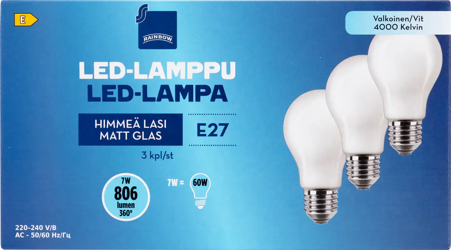 Rainbow LED-lamppu 7W E27 4000K 806lm huurrettu lasi 3kpl - 1