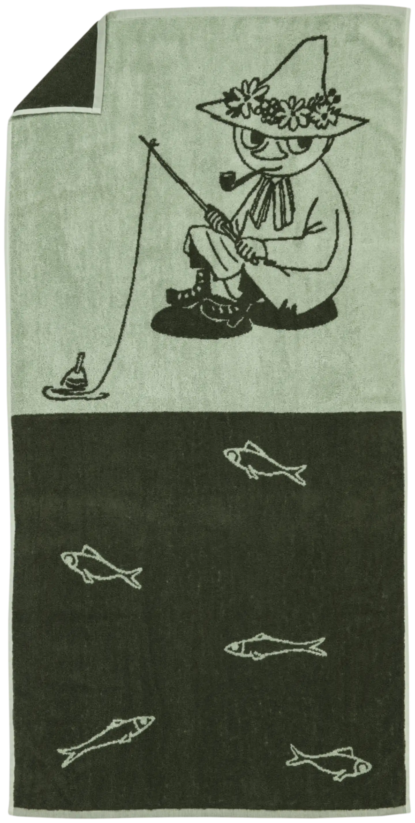 Moomin Arabia Muumi kylpypyyhe 70x140 Nuuskamuikkunen vihr.GOTS - 1
