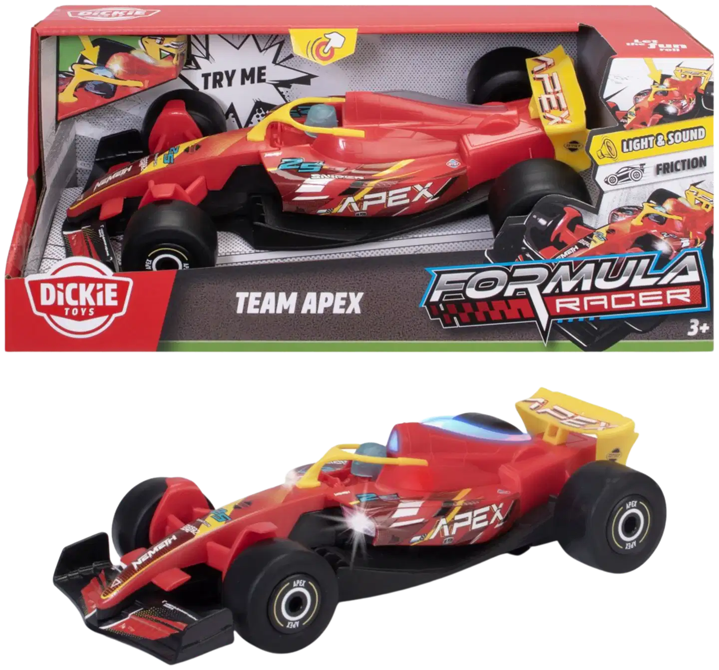 Dickie Toys Formula kilpa-auto Team APEX, 23 cm, 1:24, autossa valo- ja äänitoiminto - 1