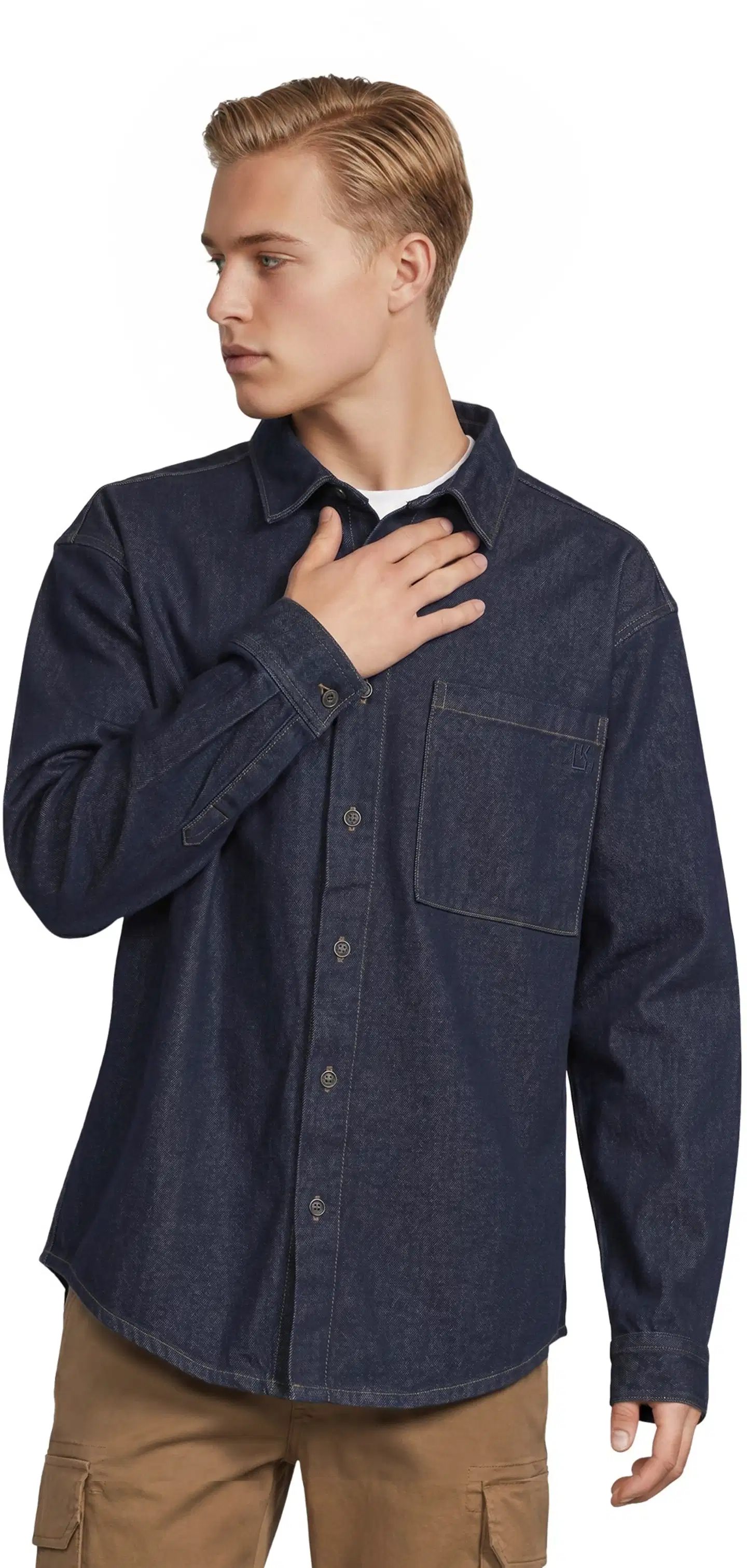 WKLY. miesten denim-paita, loose fit, painonappikiinnitys 194W312670 - Dk. blue denim - 1