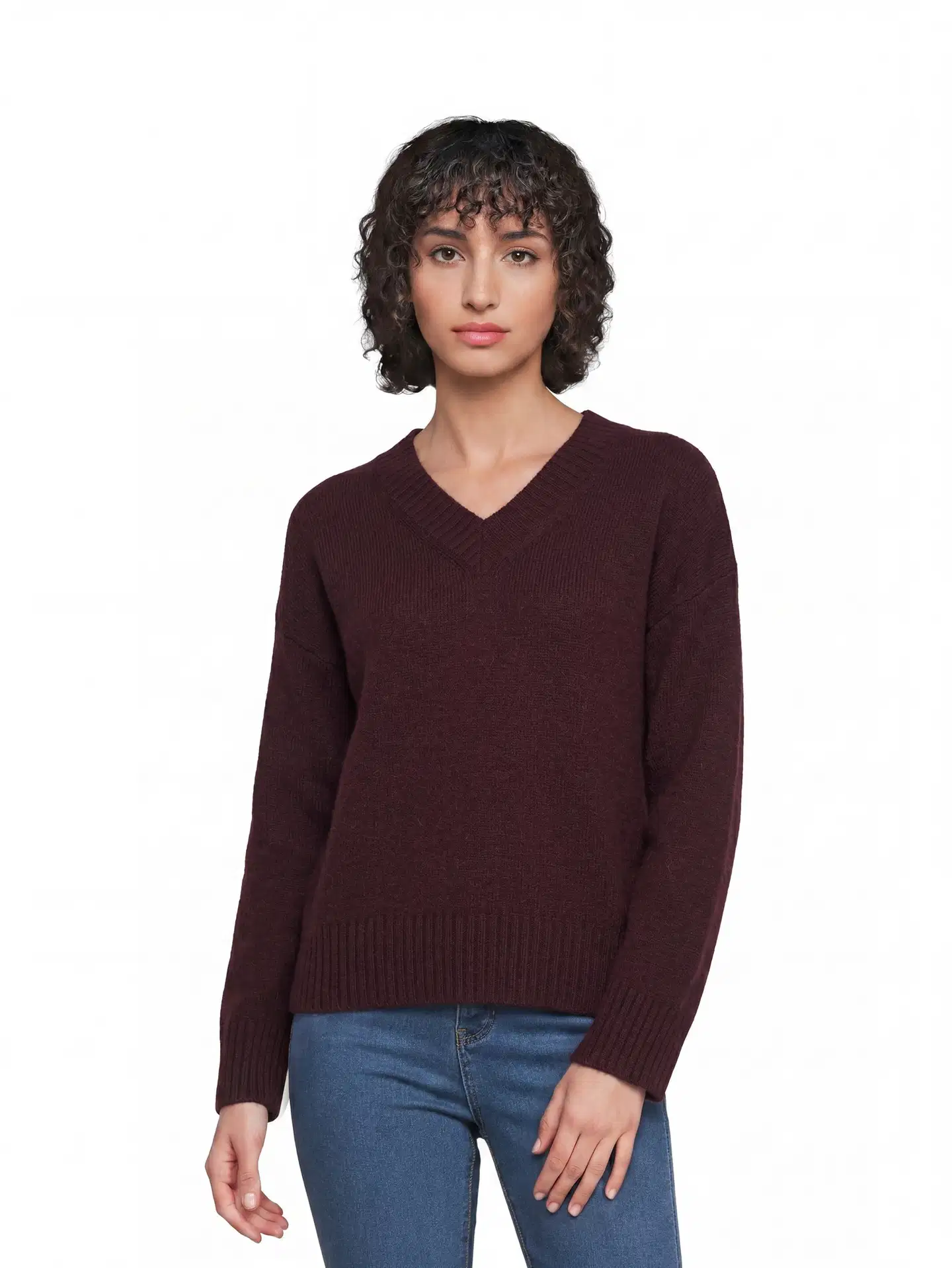 House naisten neule Fluffy-V - Burgundy - 1