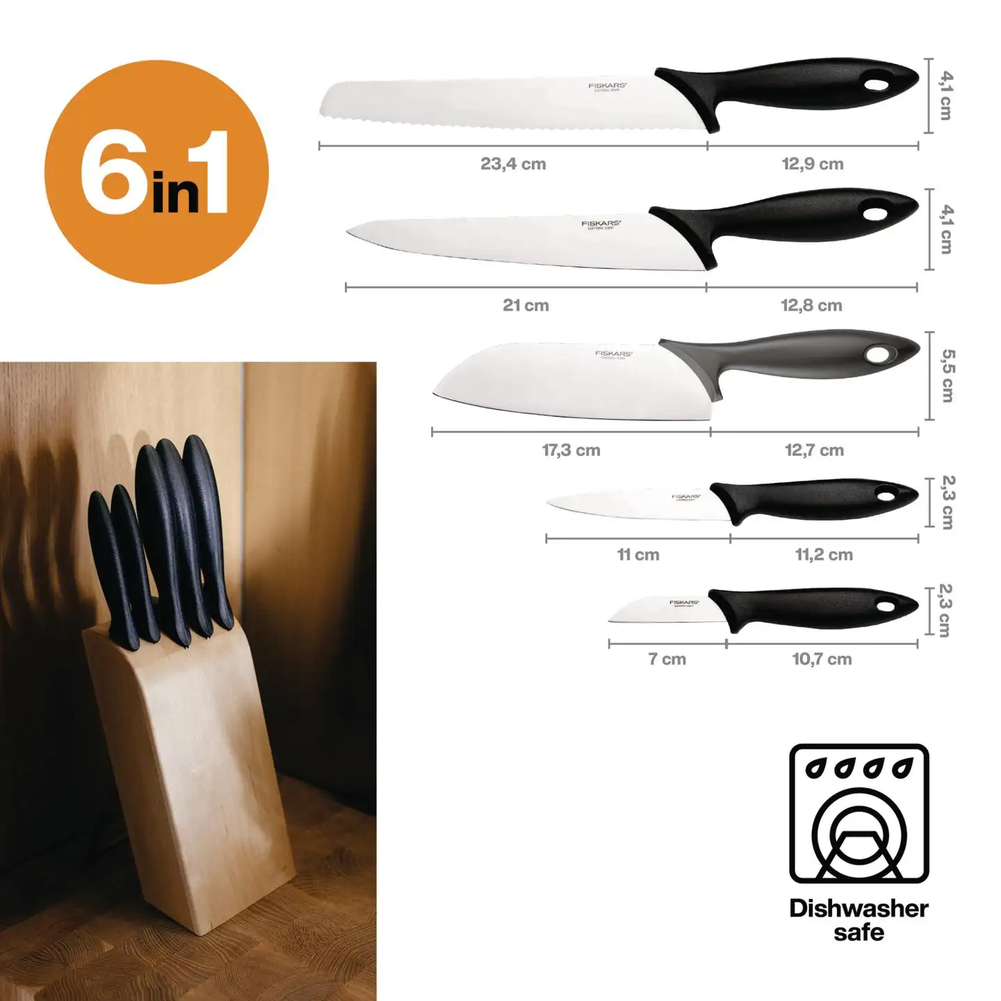 Fiskars Essential puinen veitsiteline viidellä veitsellä - 2