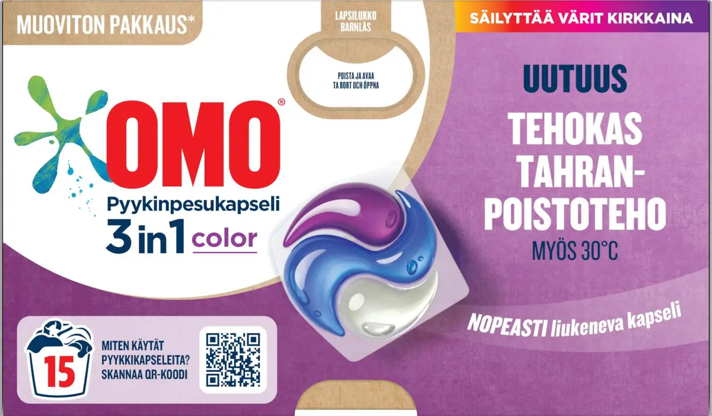 Omo Color Pyykinpesukapseli Värillisille vaatteille 15x19ml 15 pesua