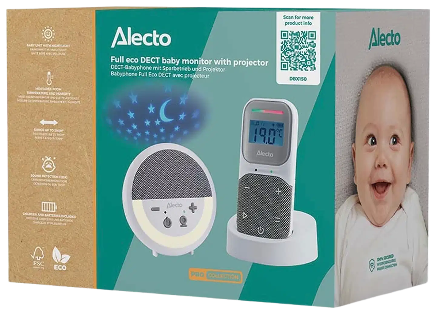 Alecto DBX150 Premium Full Eco DECT itkuhälytin kameralla, näytöllä, yövalolla ja musiikilla - 5