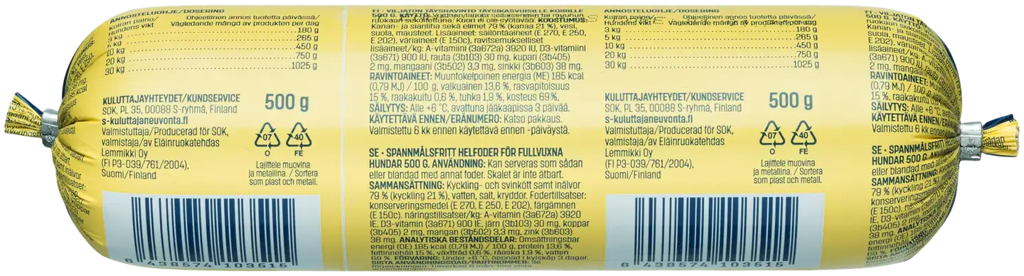 Kotimaista Koiran kanamureke täysravinto 500g - 2