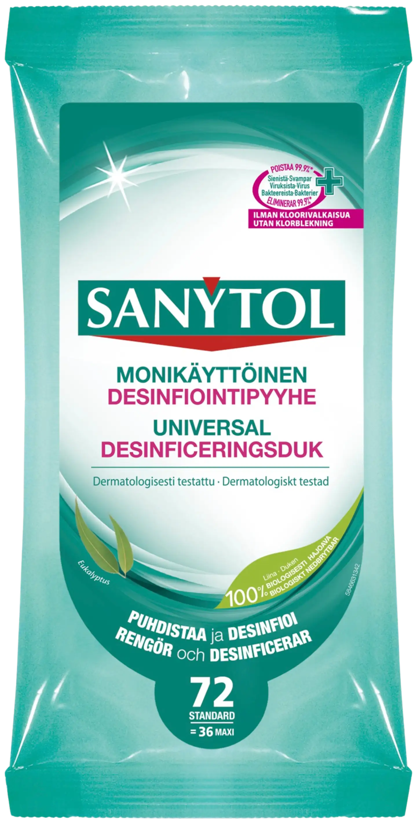 Sanytol 72kpl Monikäyttöinen desinfiointipyyhe