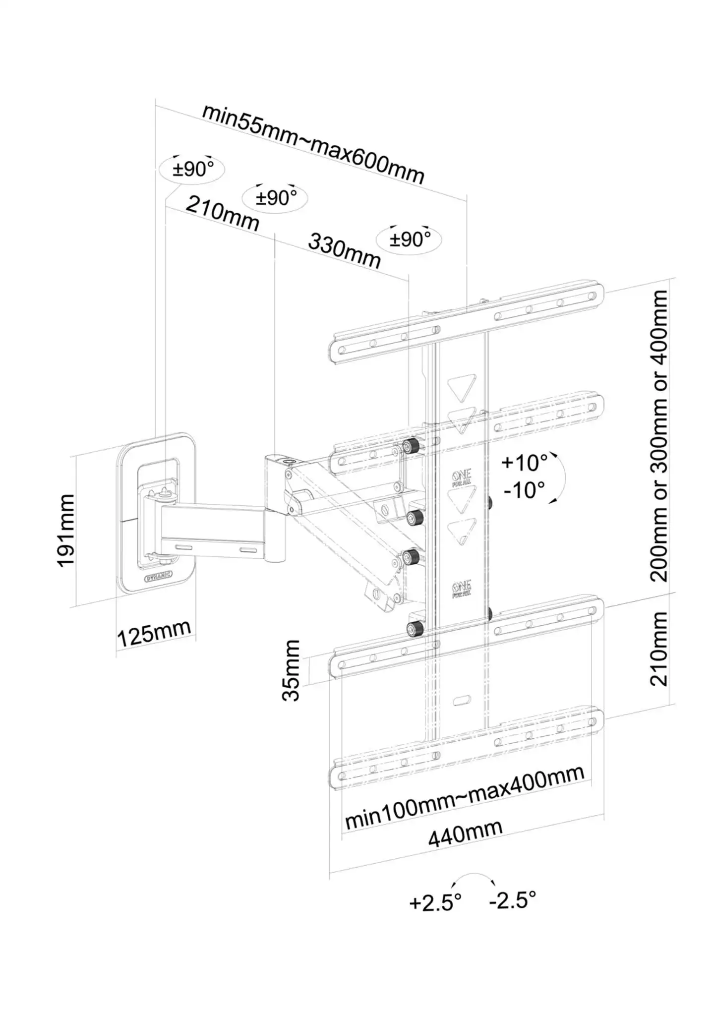 One For All varrelinen seinäteline 32-77" televisiolle WM5480 - 3