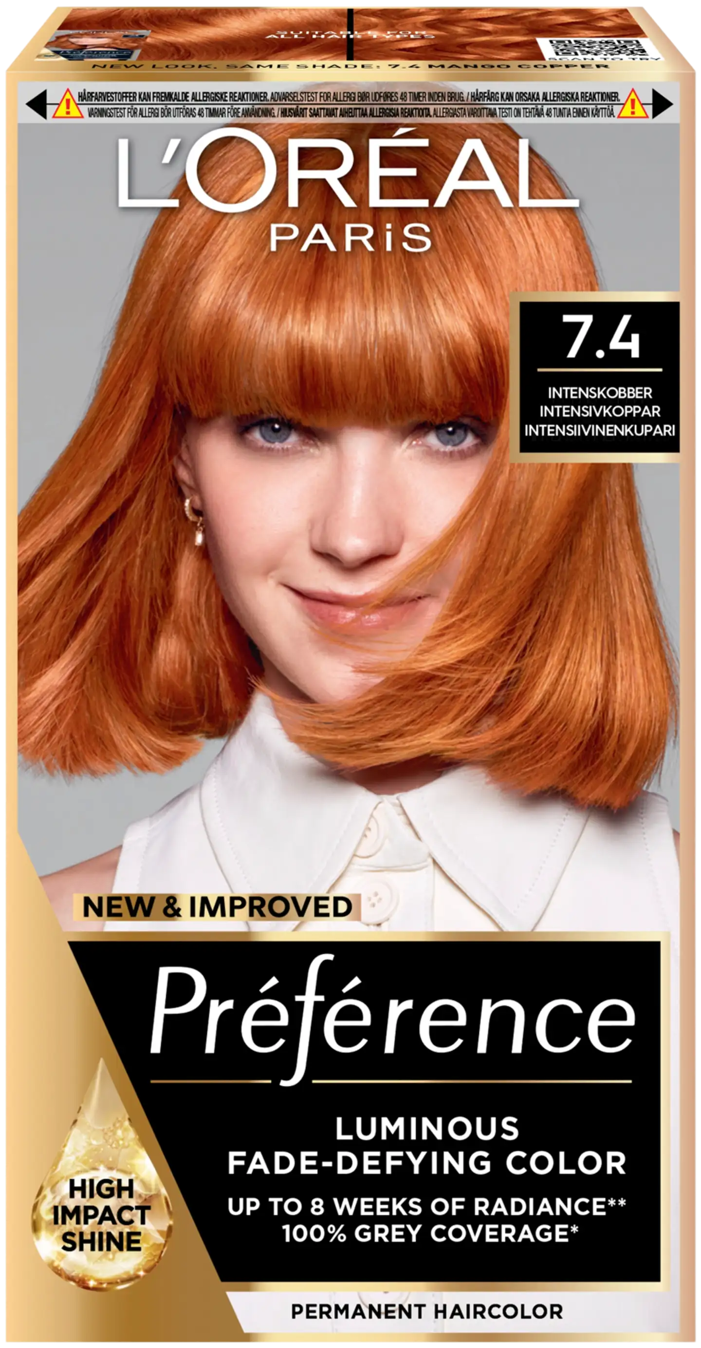 L'Oréal Paris Préférence 7.4 Mango Copper kestoväri normaaleille hiuksille 1 pce