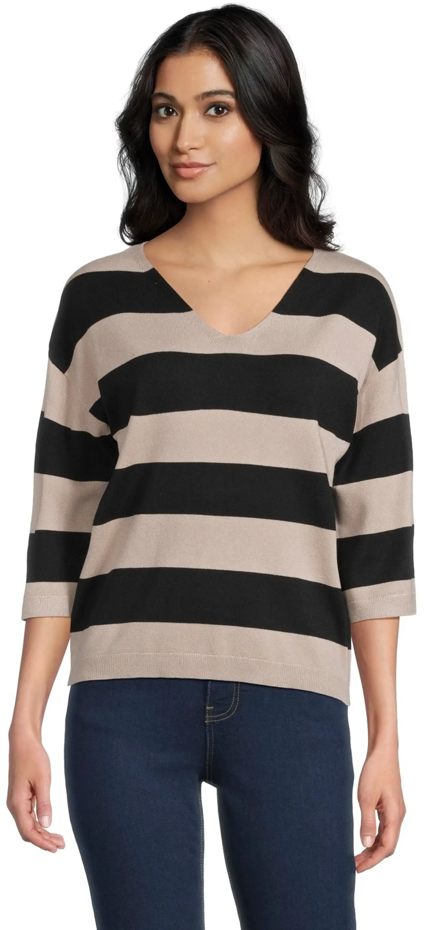 House naisten neulepusero 213H260508 - beige black stripe - 1