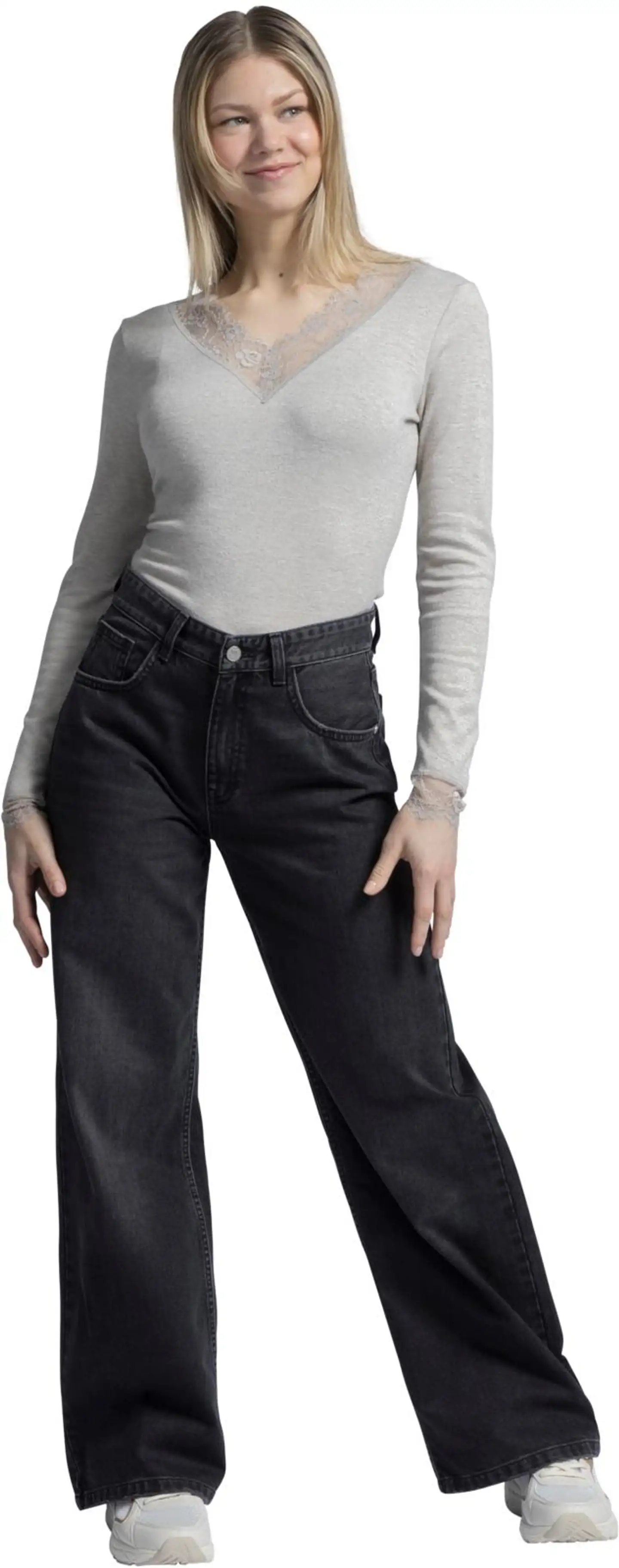 WKLY. naisten farkut wide leg 222W280352 - black denim - 8