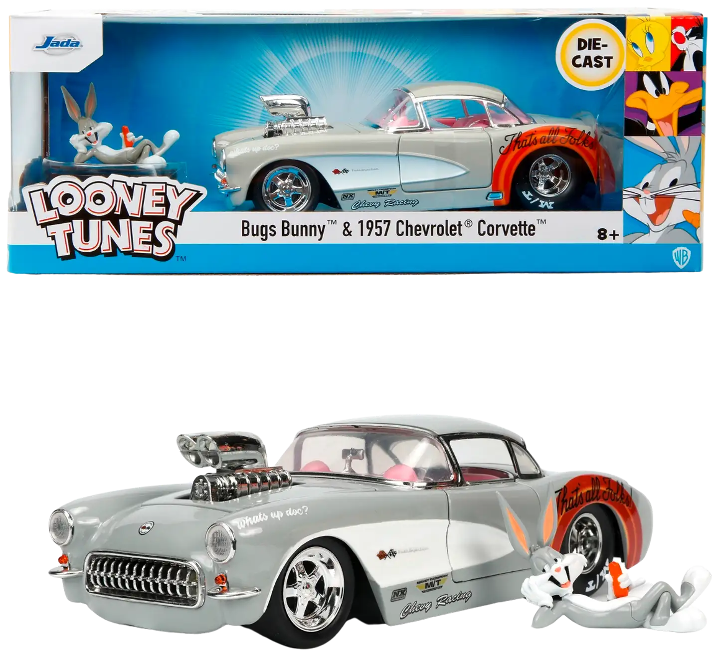 Jada Looney Tunes Väiski Vemmelsääri ja 1957 Chevrolet Corvette, 19 cm, 1:24, die-cast - 1