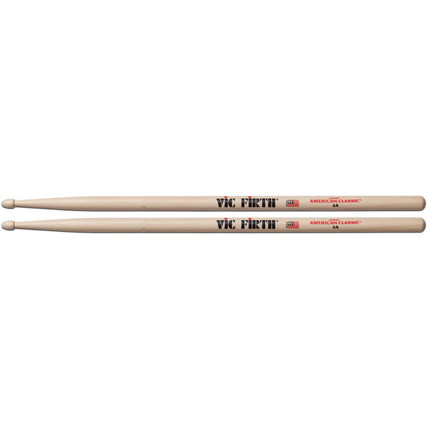 Vic Firth 5A rumpukapulat hikkoria. Pituus 40,6 cm, halkaisija 1,4 cm. - 1