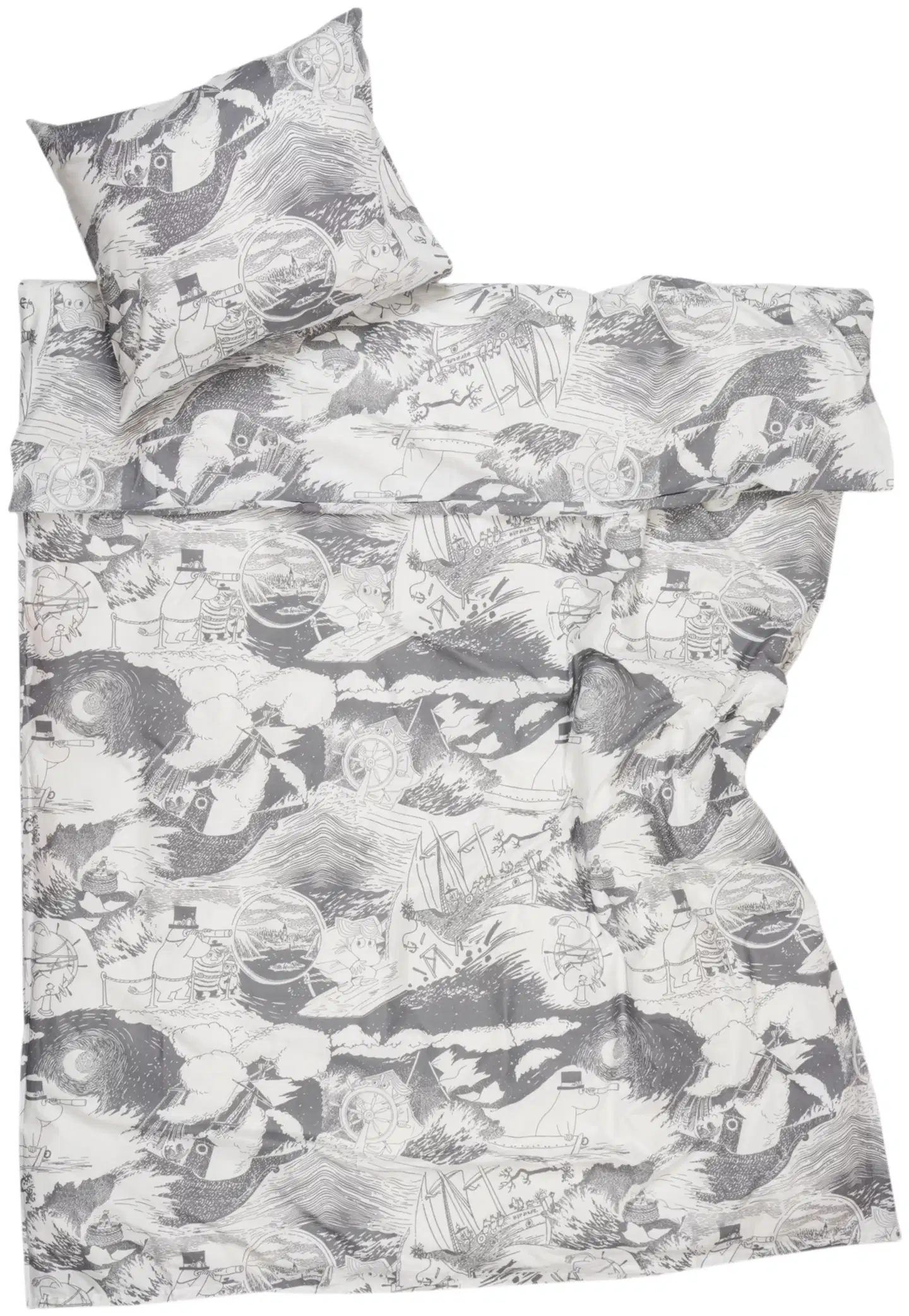 Moomin Arabia Muumi pussilakanasetti 150x210 Purjehdus harmaa GOTS - 1