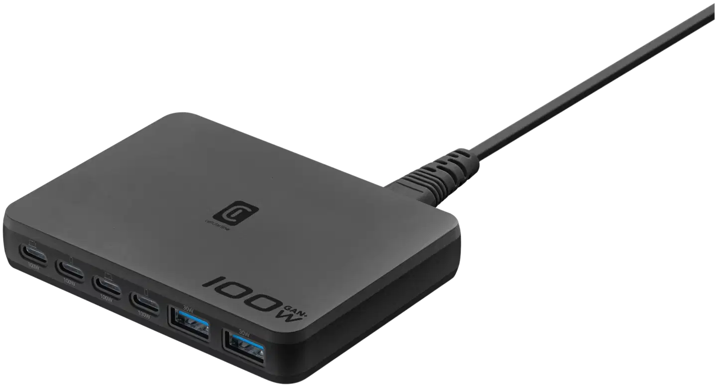 Cellularline Power Lite 100W pöytälaturi, 4 USB-C ja 2 USB-A porttia - 1
