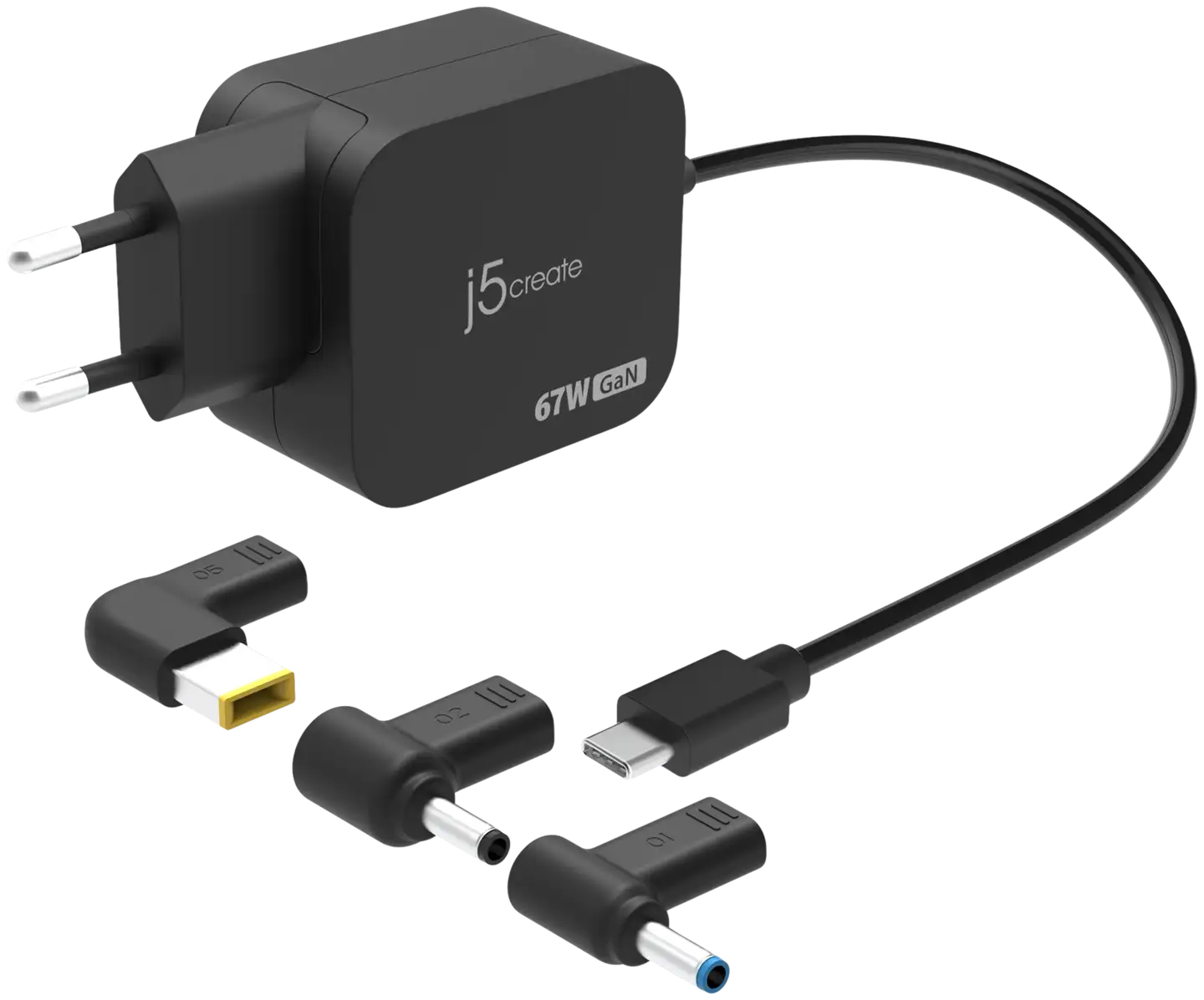 j5create USB-C 67w GAN tietokoneen laturi vaihtopäillä - 1