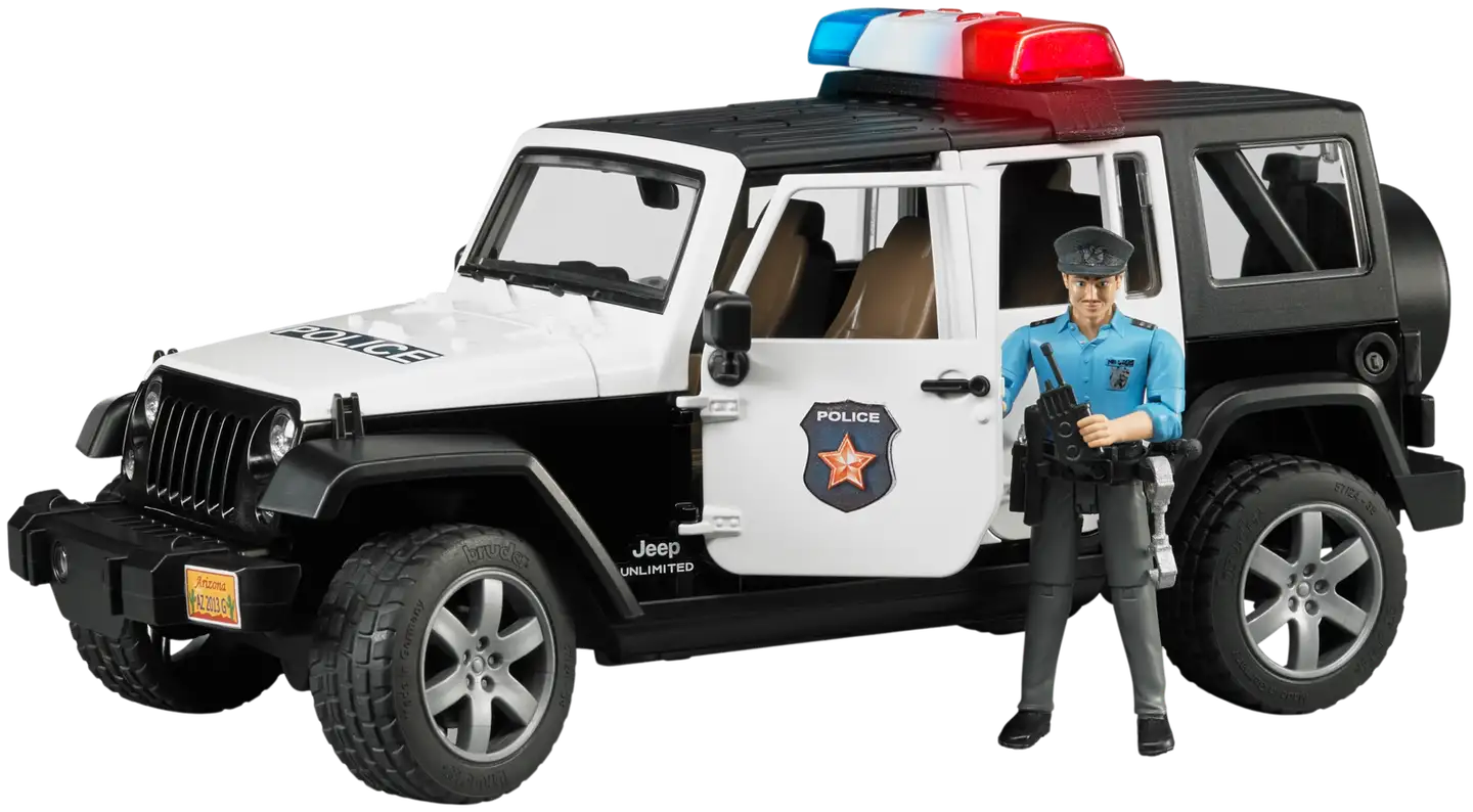 Bruder Jeep Wrangler Rubicon poliisiauto poliisifiguurilla